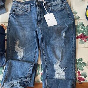 KanCan Light Blue Distressed Straight Leg Jeans